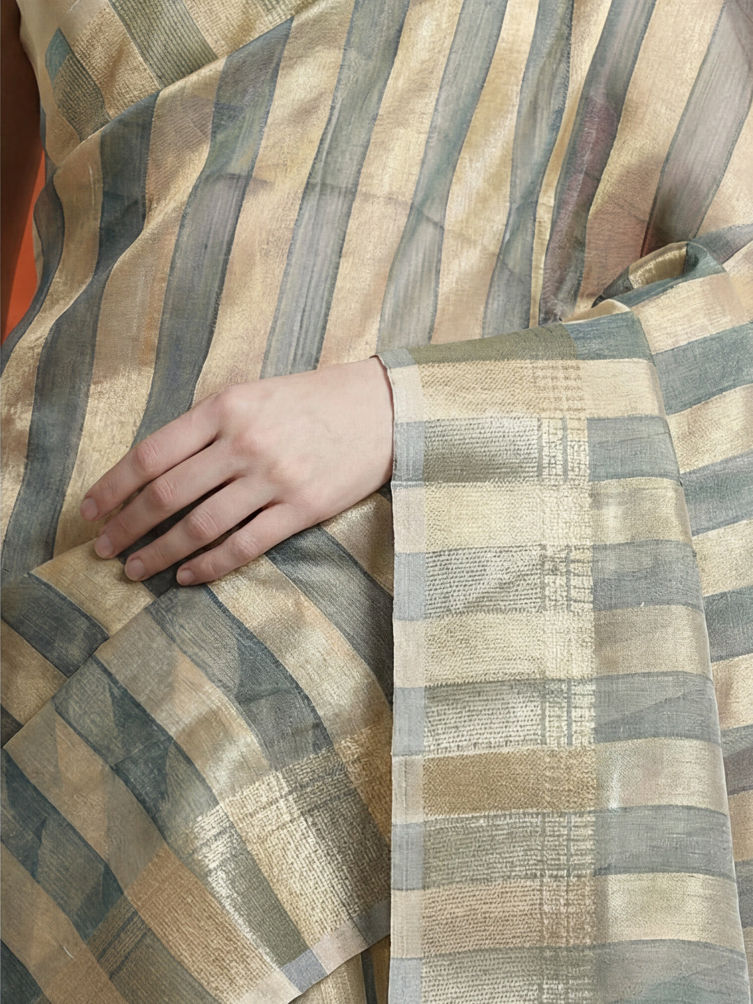 Striped Embellished Banarasi Organza Saree
