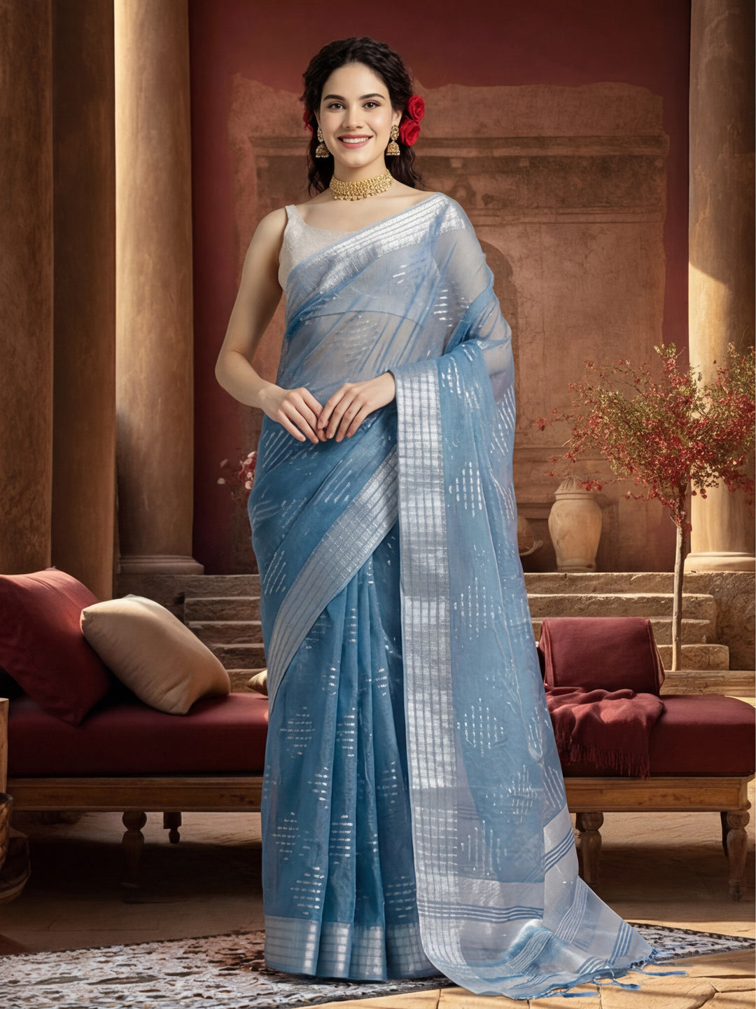 Zari Woven Banarasi Organza Saree