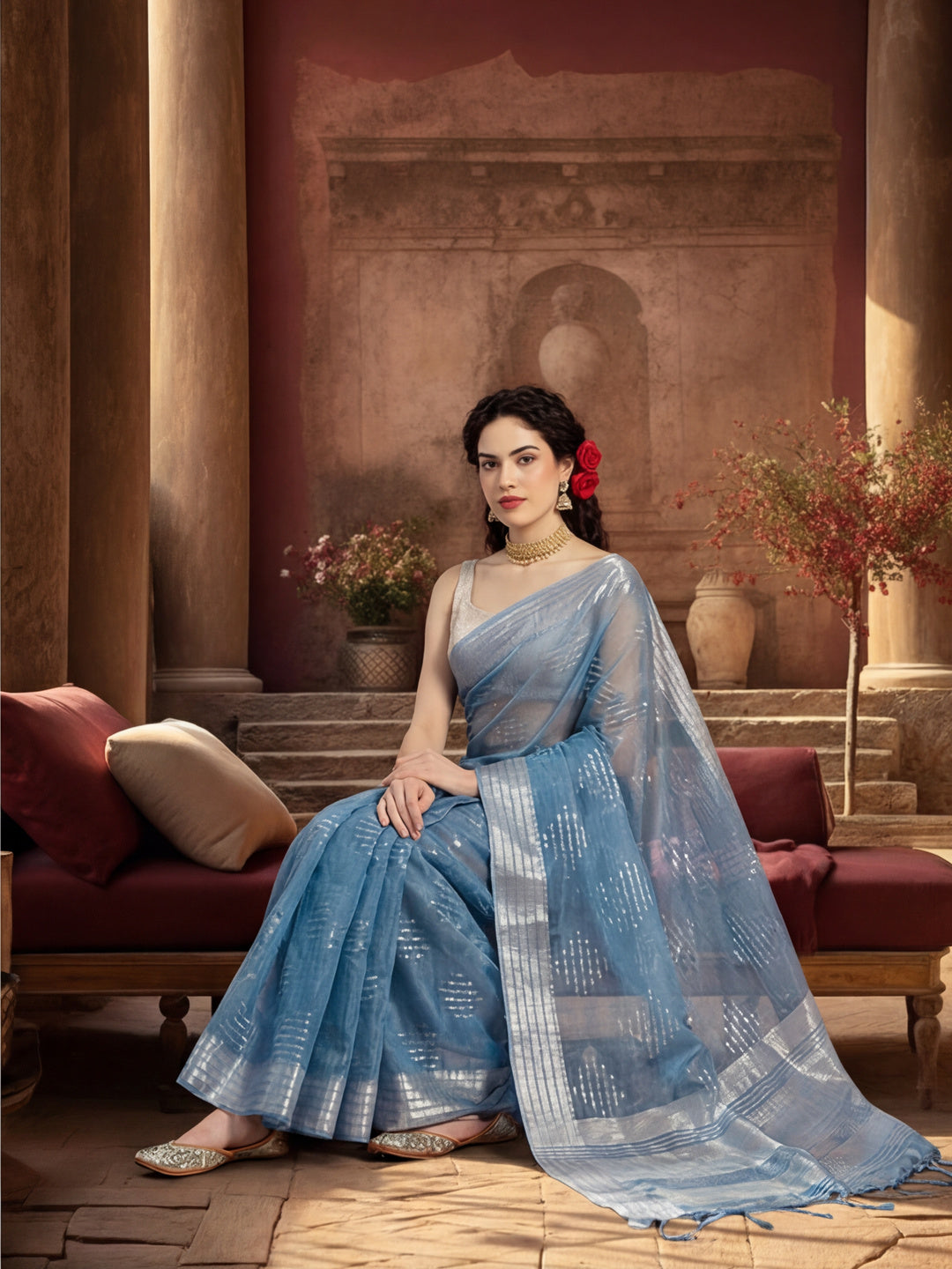 Zari Woven Banarasi Organza Saree