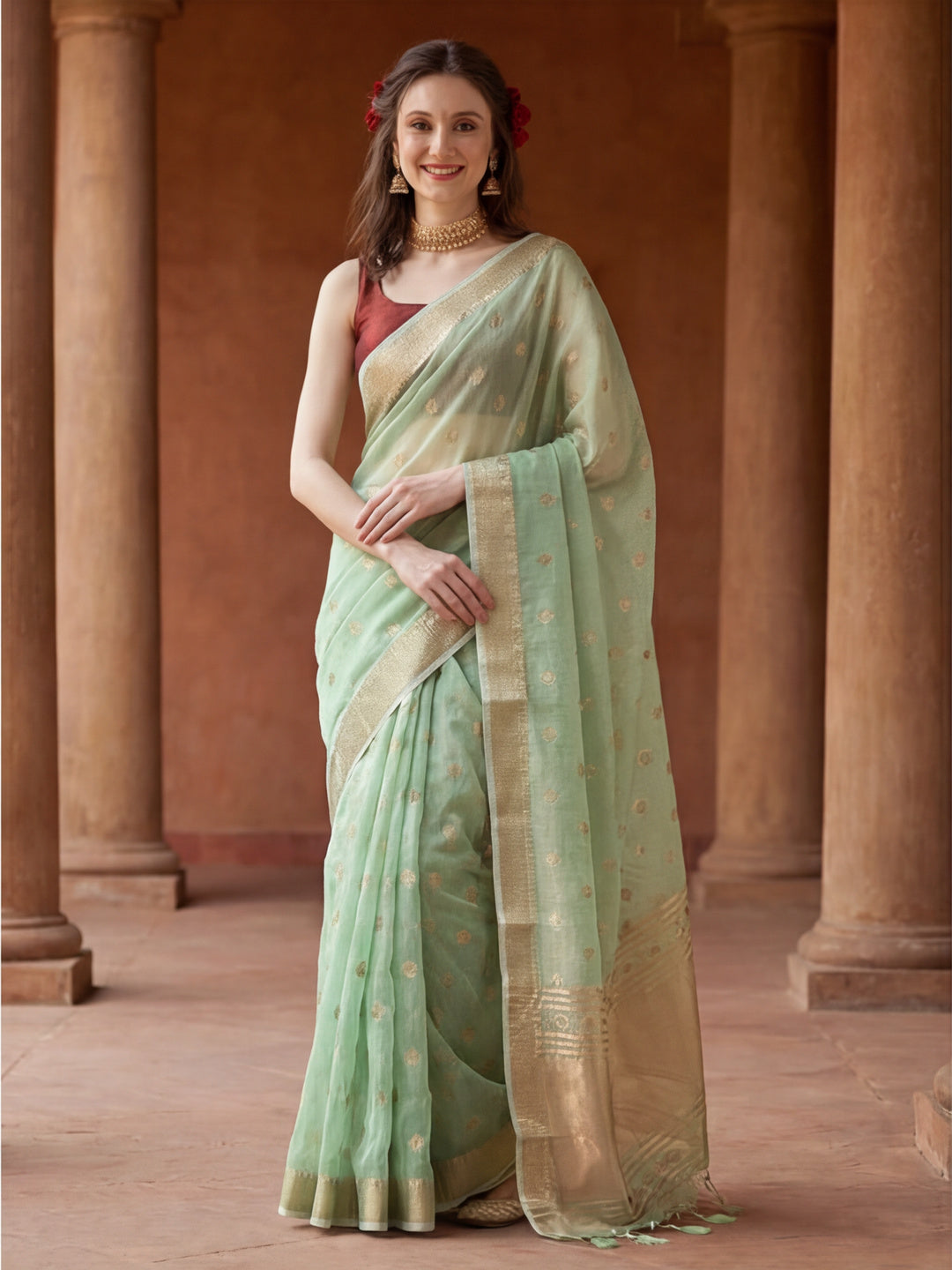 Zari Woven Banarasi Organza Saree
