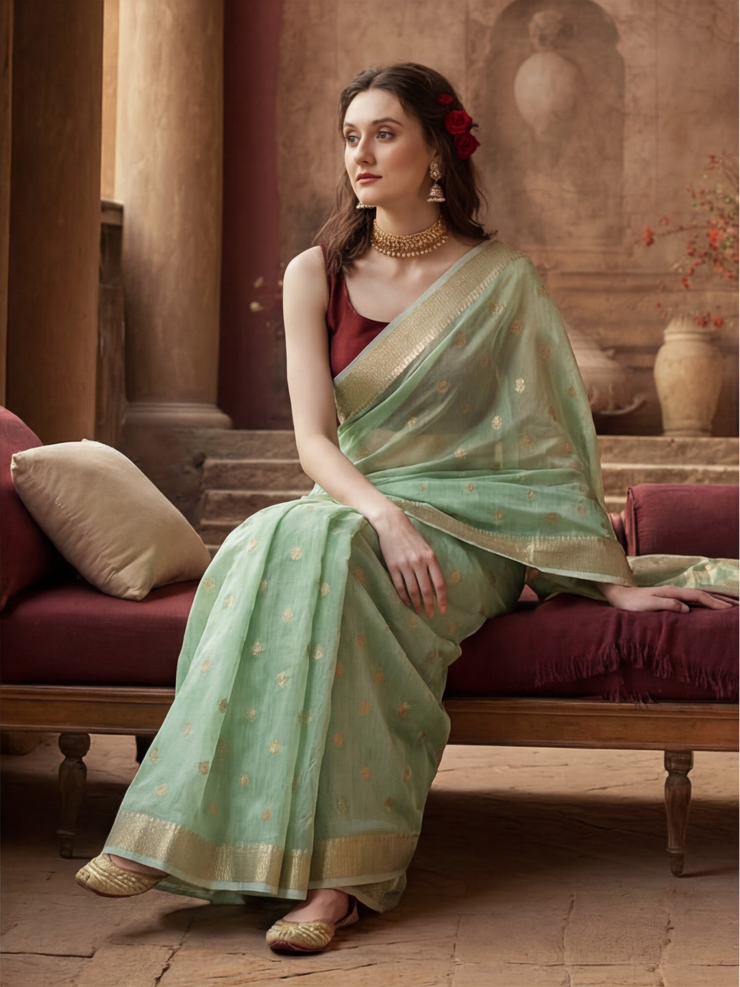 Zari Woven Banarasi Organza Saree