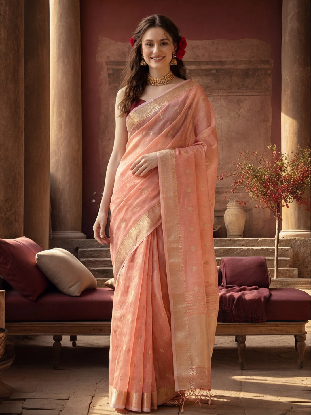 Zari Woven Banarasi Organza Saree