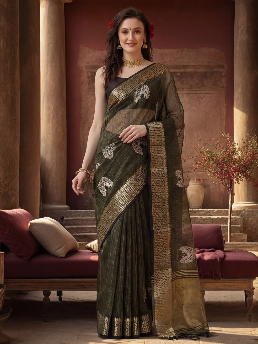 Zari Woven Party Wear Organza Saree
