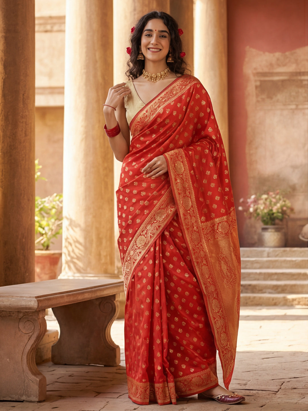 Passionate Red Weaving Work Kanjivaram Silk Saree -