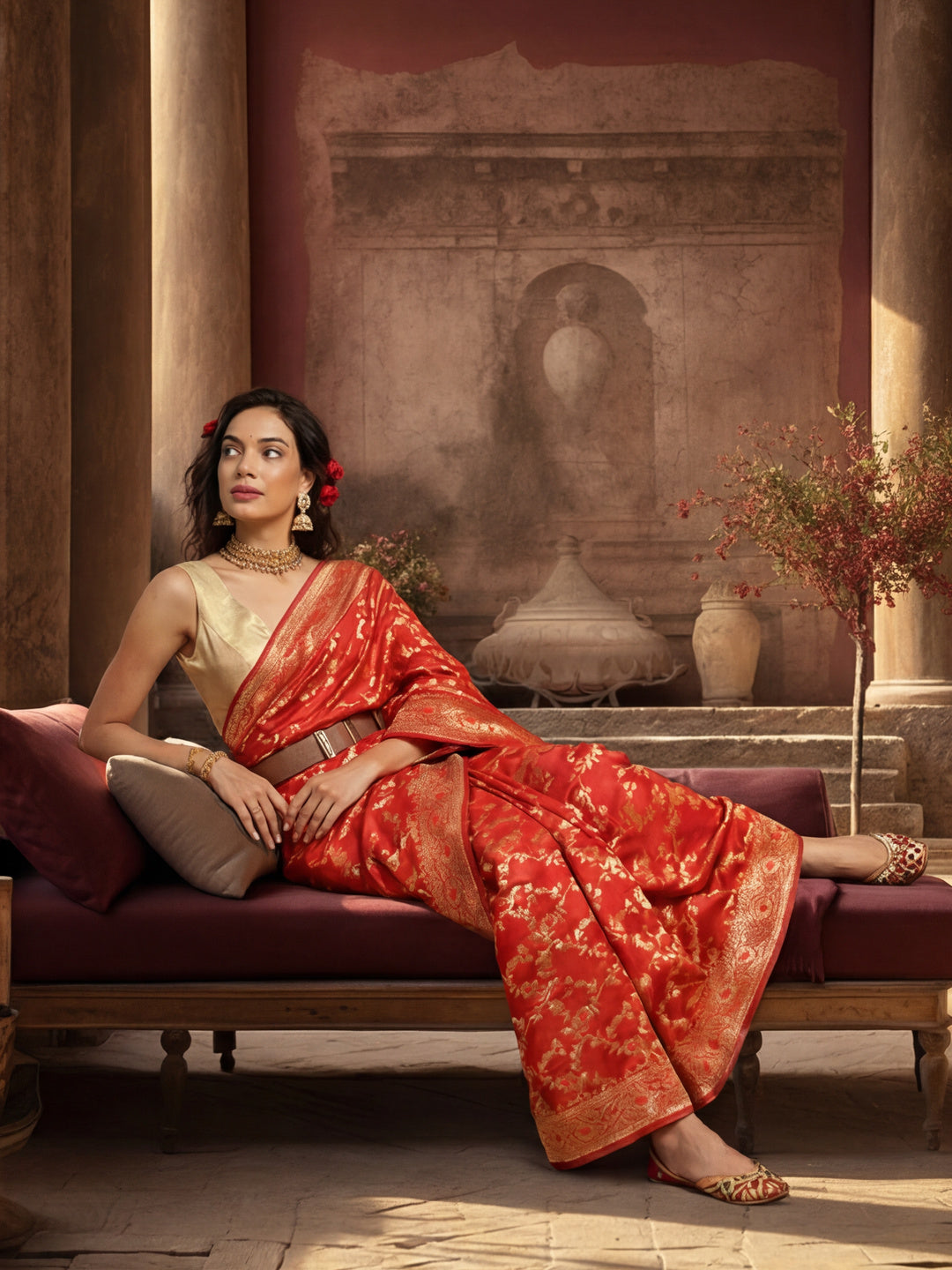 Women's Red Colour Designer Weaving Work Saree