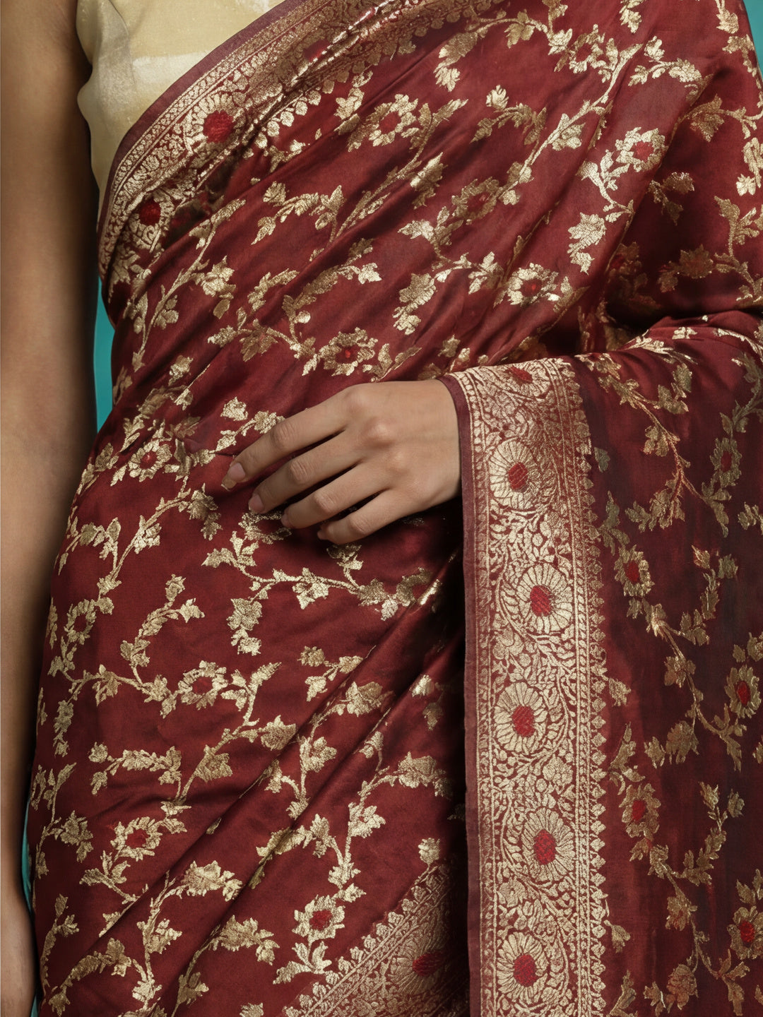 Women's Designer Weaving Work Maroon Saree