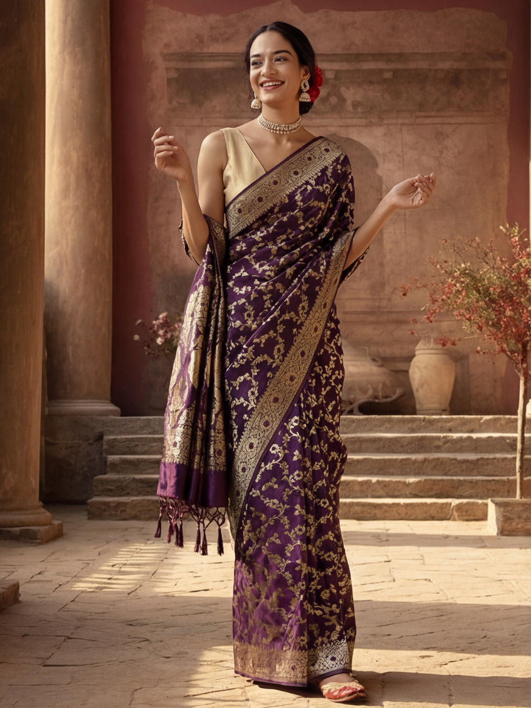 Women's Designer Weaving Work Wine Saree