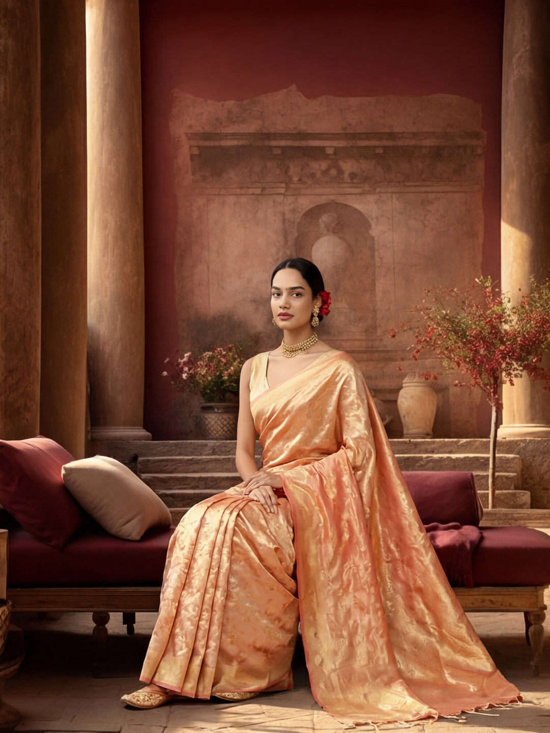 Creamy Dream: Weaving Work Banarasi Silk Saree