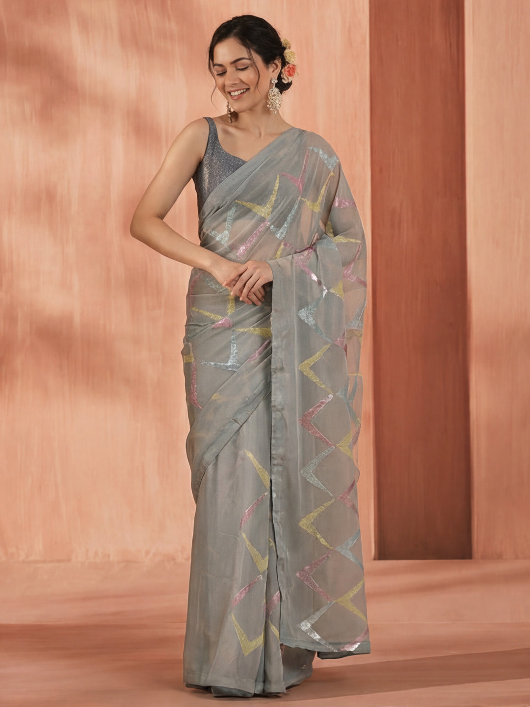 Pure Georgette Party Wear Sequin Work Saree