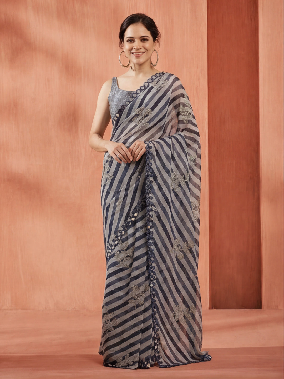 Pure Georgette Leheriya Mirror Work Saree
