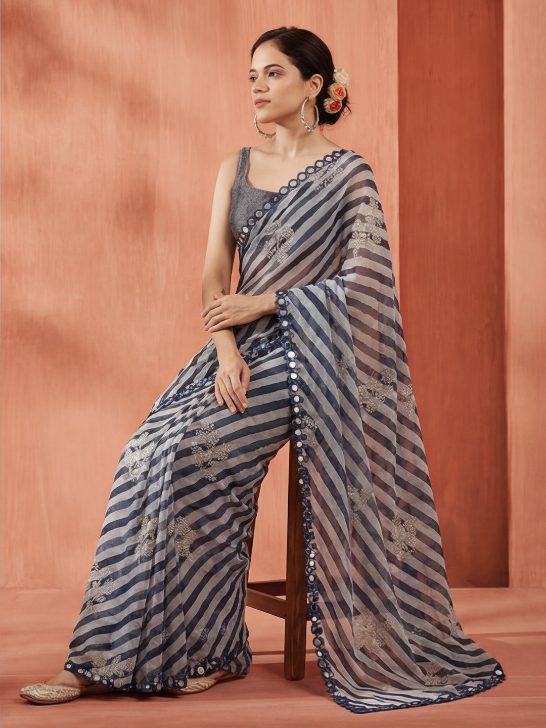 Pure Georgette Leheriya Mirror Work Saree