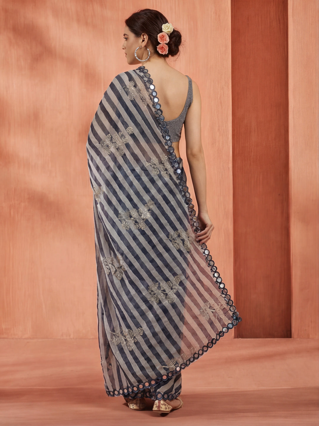 Pure Georgette Leheriya Mirror Work Saree