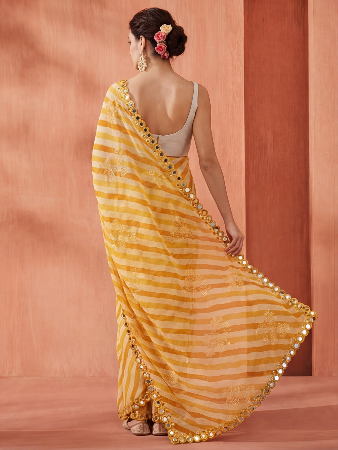Pure Georgette Leheriya Mirror Work Saree