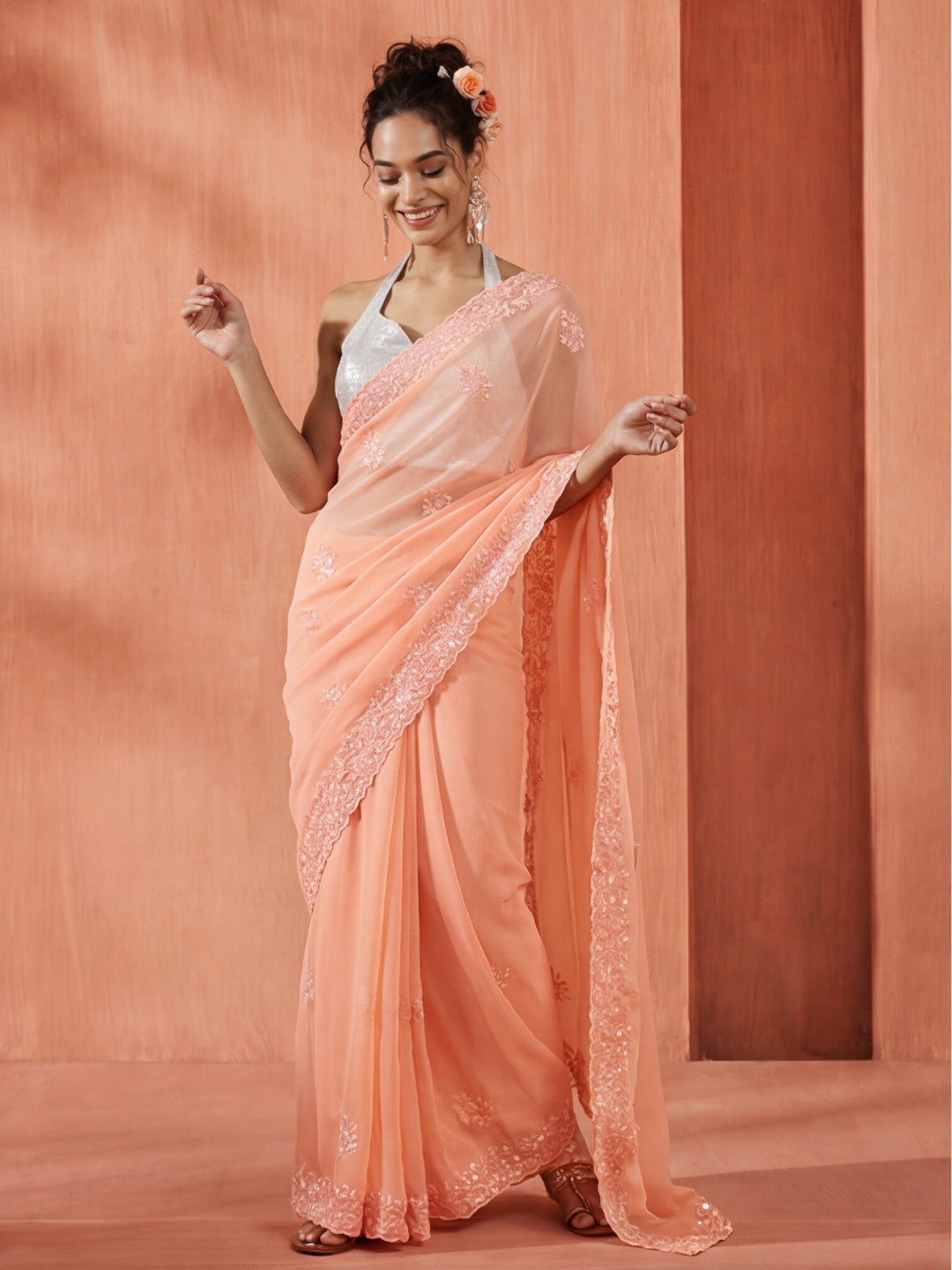 Pure Georgette Sequin Embroidered Saree