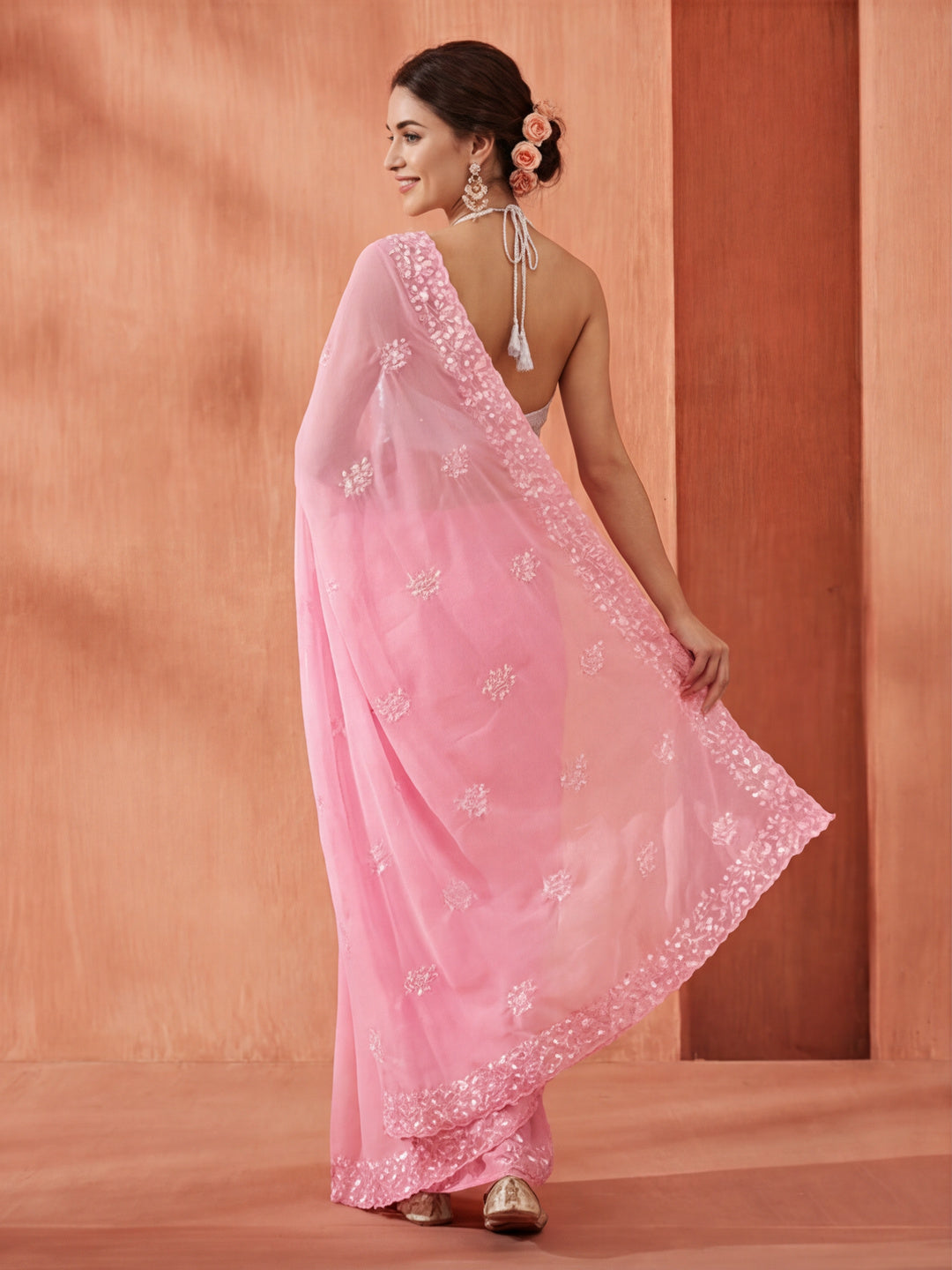 Pure Georgette Sequin Embroidered Saree