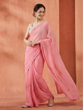 Sequin Embroidered Pure Georgette Pink Saree