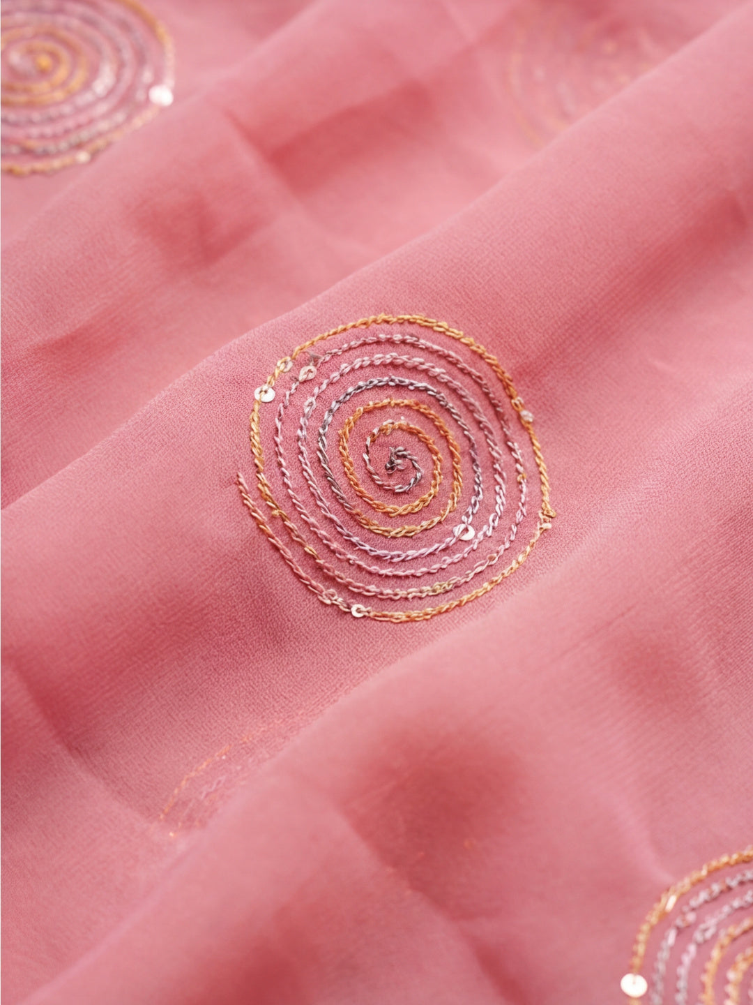 Sequin Embroidered Pure Georgette Pink Saree