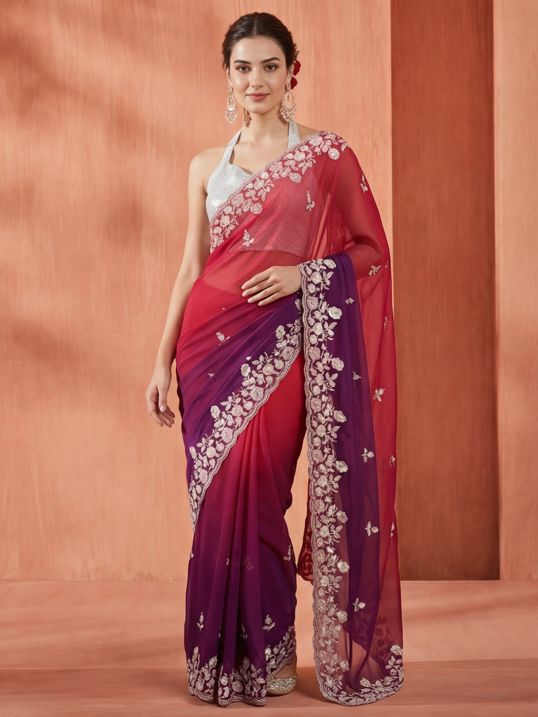 Sequin Work Shaded Pure Georgette Saree