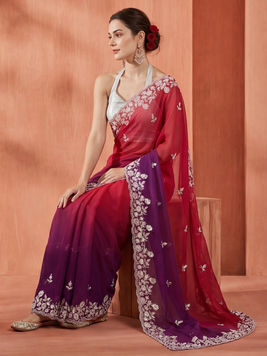 Sequin Work Shaded Pure Georgette Saree