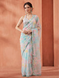 Tie-Dye Mirror Work Pure Georgette Saree