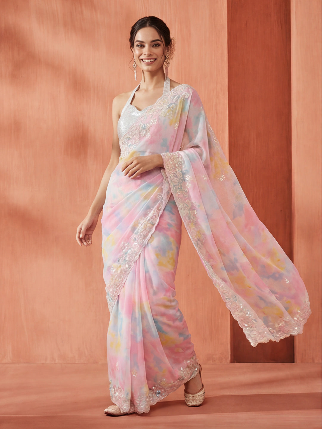 Sequin Embellished Georgette Heavy Saree