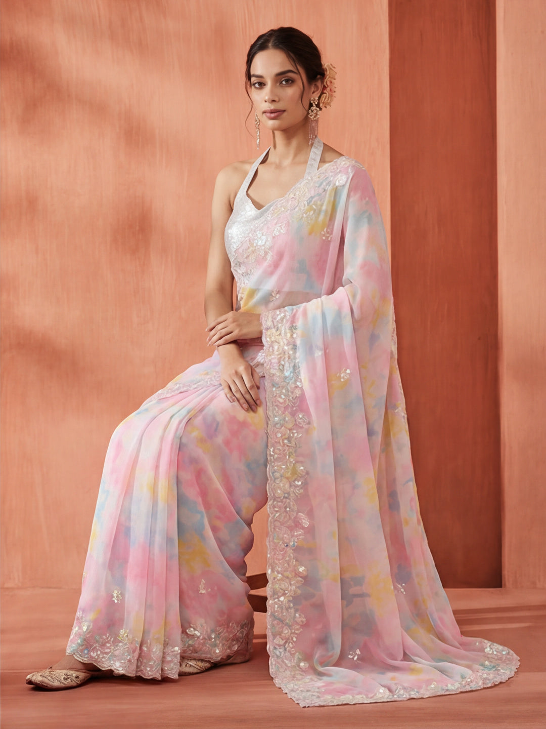Sequin Embellished Georgette Heavy Saree