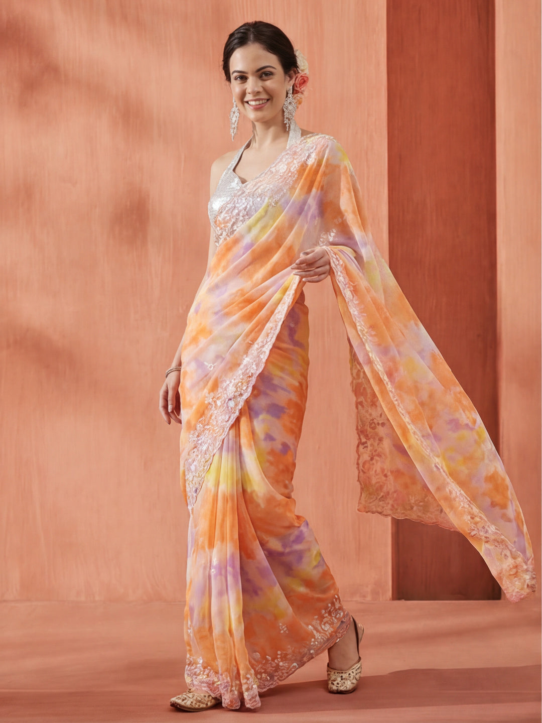 Sequin Embellished Georgette Heavy Saree