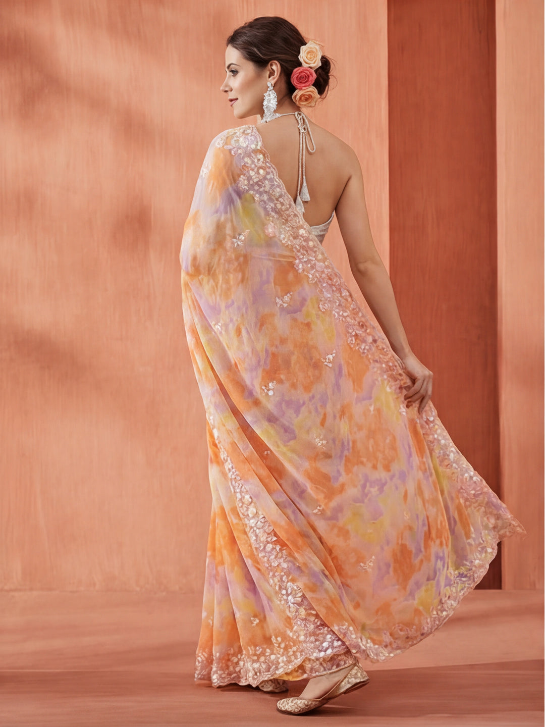 Sequin Embellished Georgette Heavy Saree