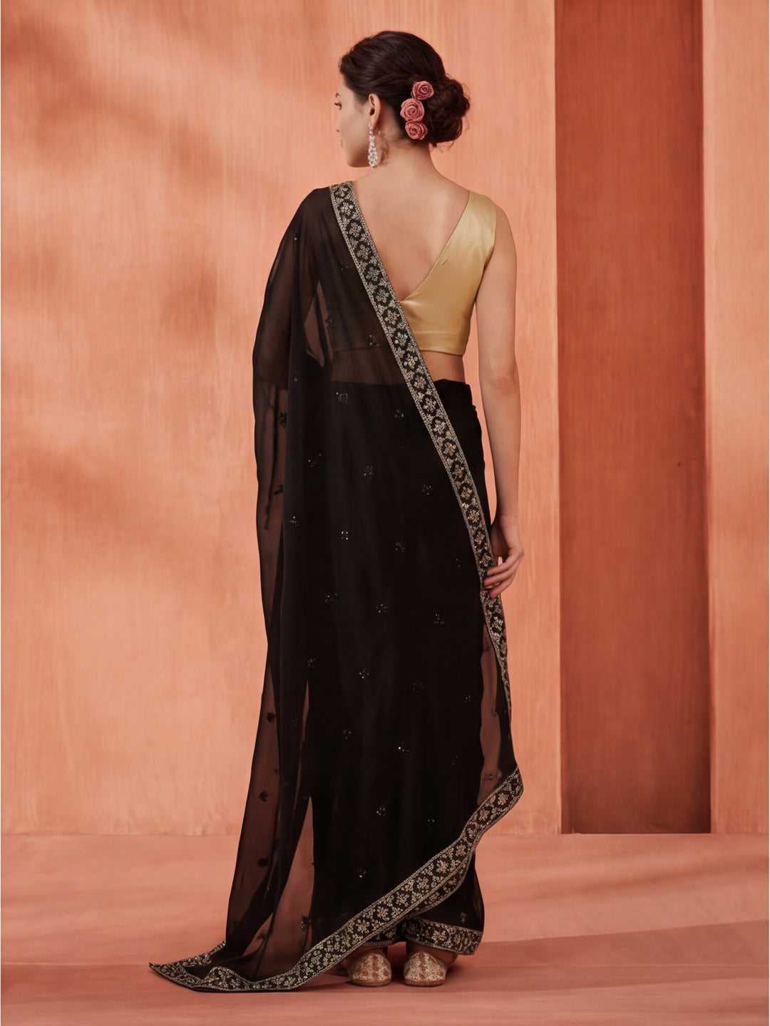 Party Wear Sequin Work Black Georgette Saree