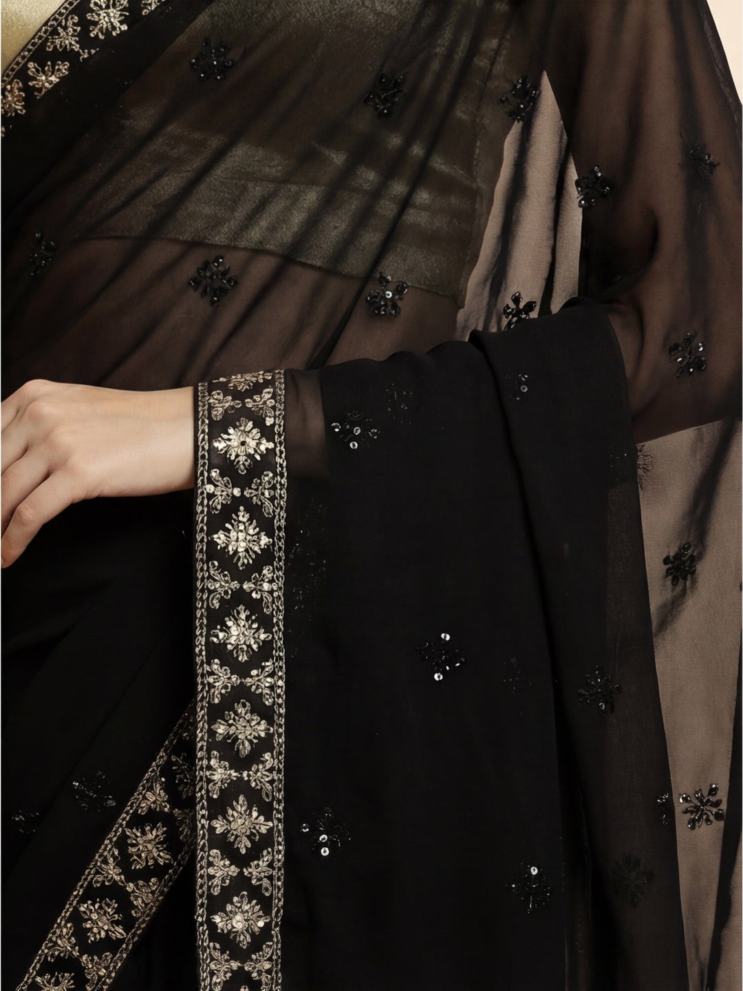 Party Wear Sequin Work Black Georgette Saree