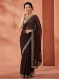 Party Wear Sequin Work Wine Georgette Saree