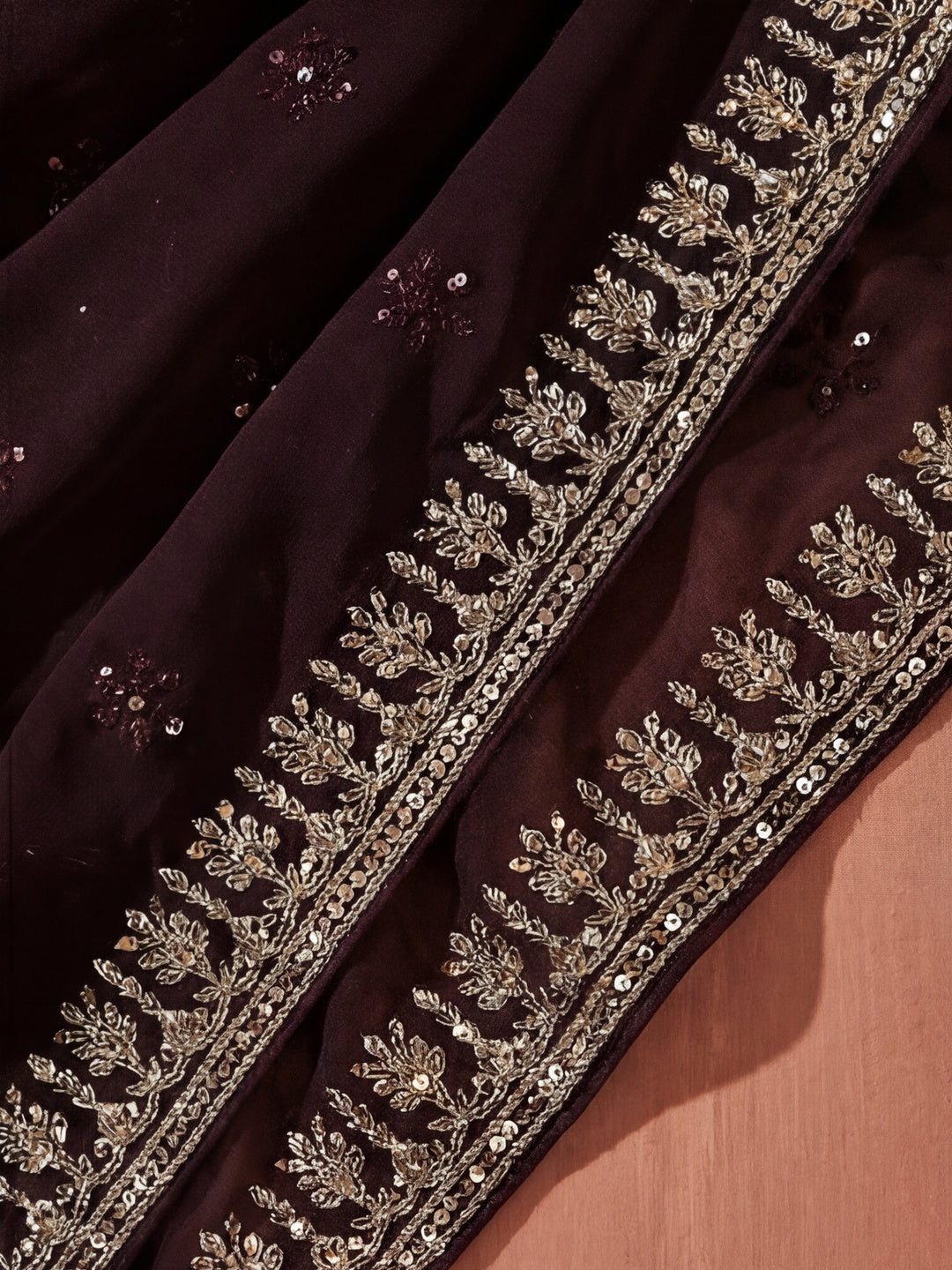 Party Wear Sequin Work Wine Georgette Saree