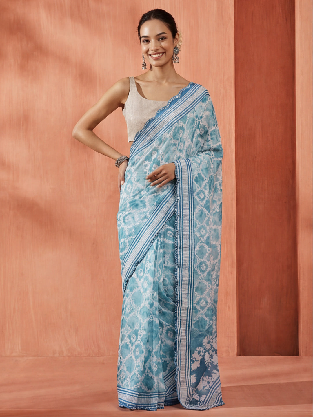 Mirror Work Pure Georgette Tie Dye Saree