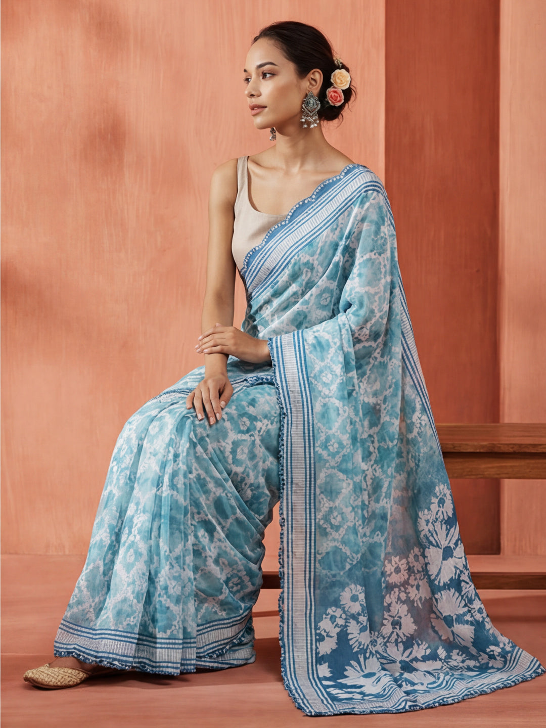 Mirror Work Pure Georgette Tie Dye Saree