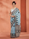 Tie-Dye Printed Mirror Work Satin Saree