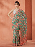 Tie-Dye Printed Mirror Work Satin Saree