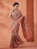 Multicolor Tribal Printed Mirror Work Satin Saree