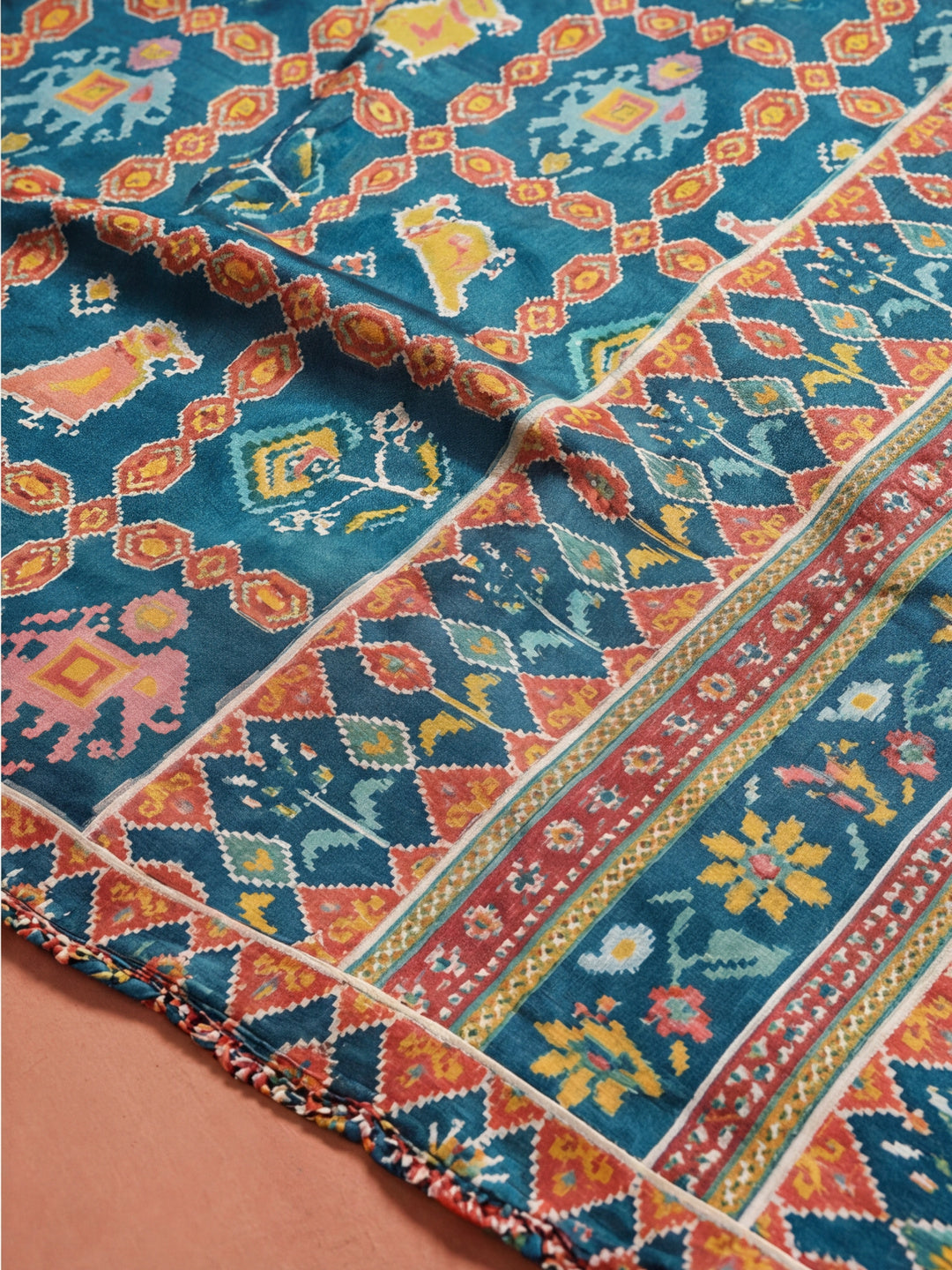 Multicolor Printed Mirror Work Satin Saree