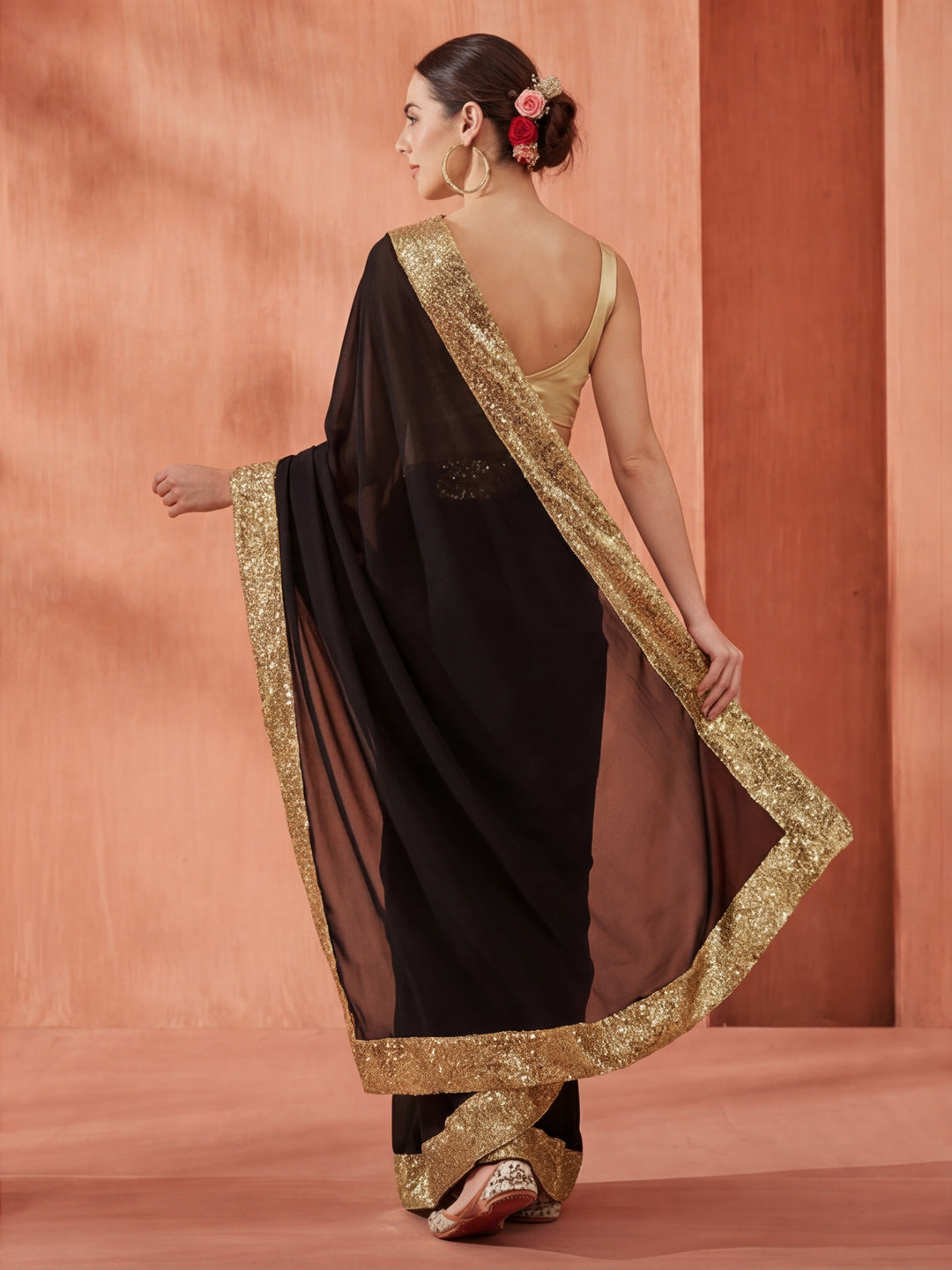 Sequin Embroidered Georgette Party Wear Black Saree