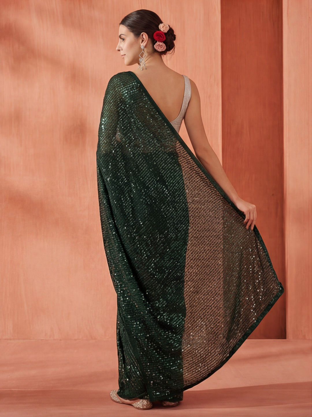 Sequin Embroidered Party Wear Tissue Saree