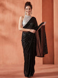 Sequin Embroidered Party Wear Black Tissue Saree