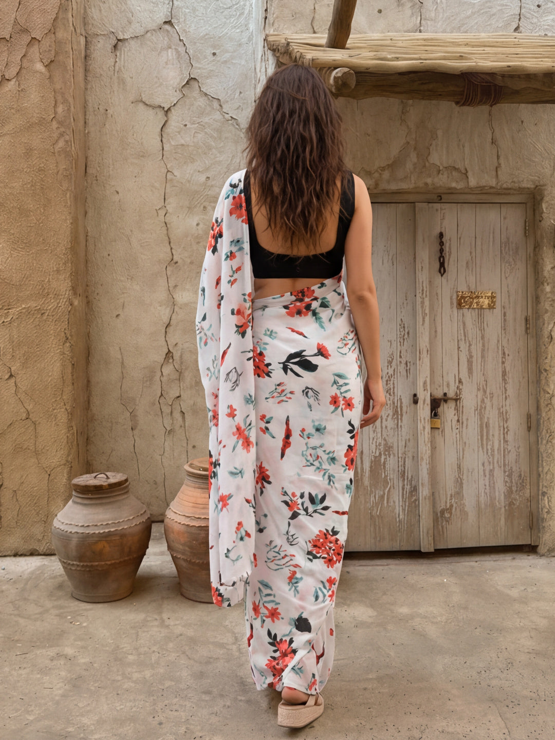 Floral Printed Pure Cotton Saree With Unstitched Blouse