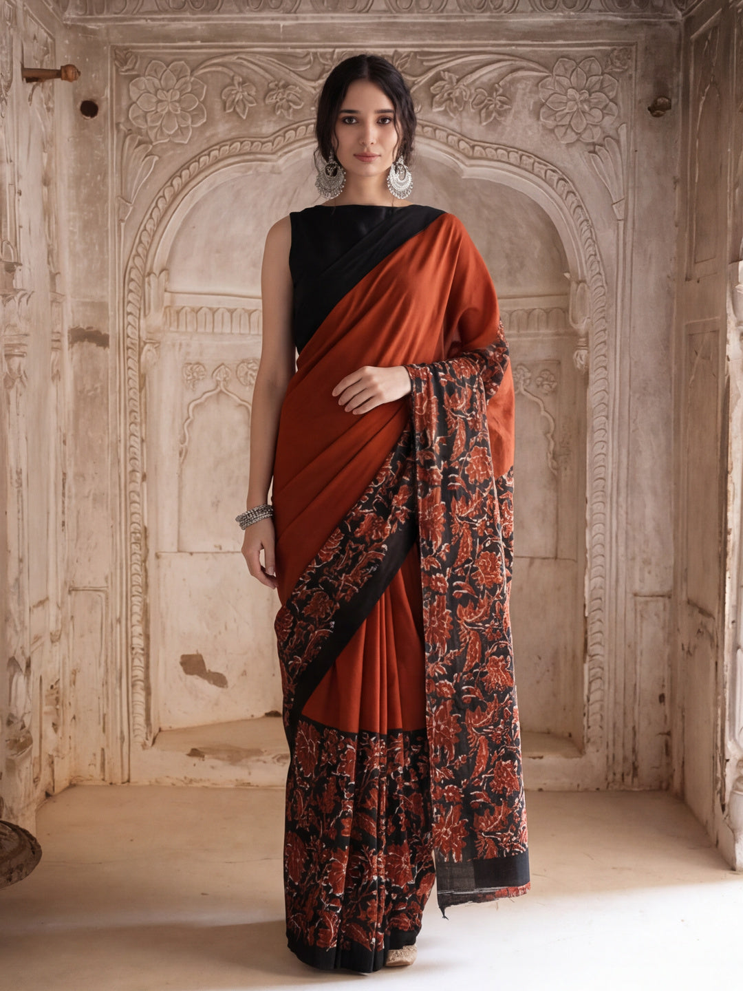 Floral Printed Pure Cotton Saree With Unstitched Blouse
