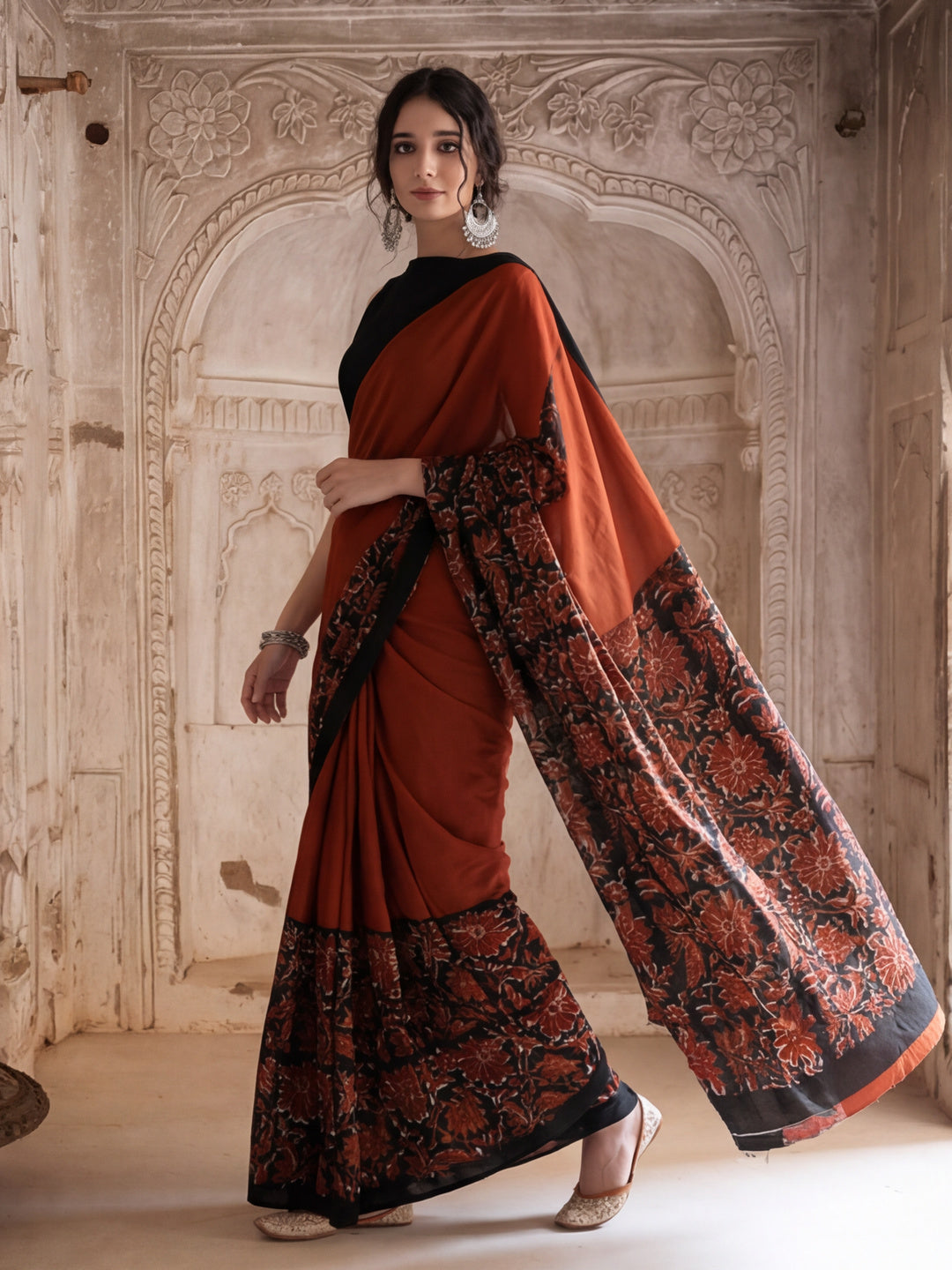 Floral Printed Pure Cotton Saree With Unstitched Blouse