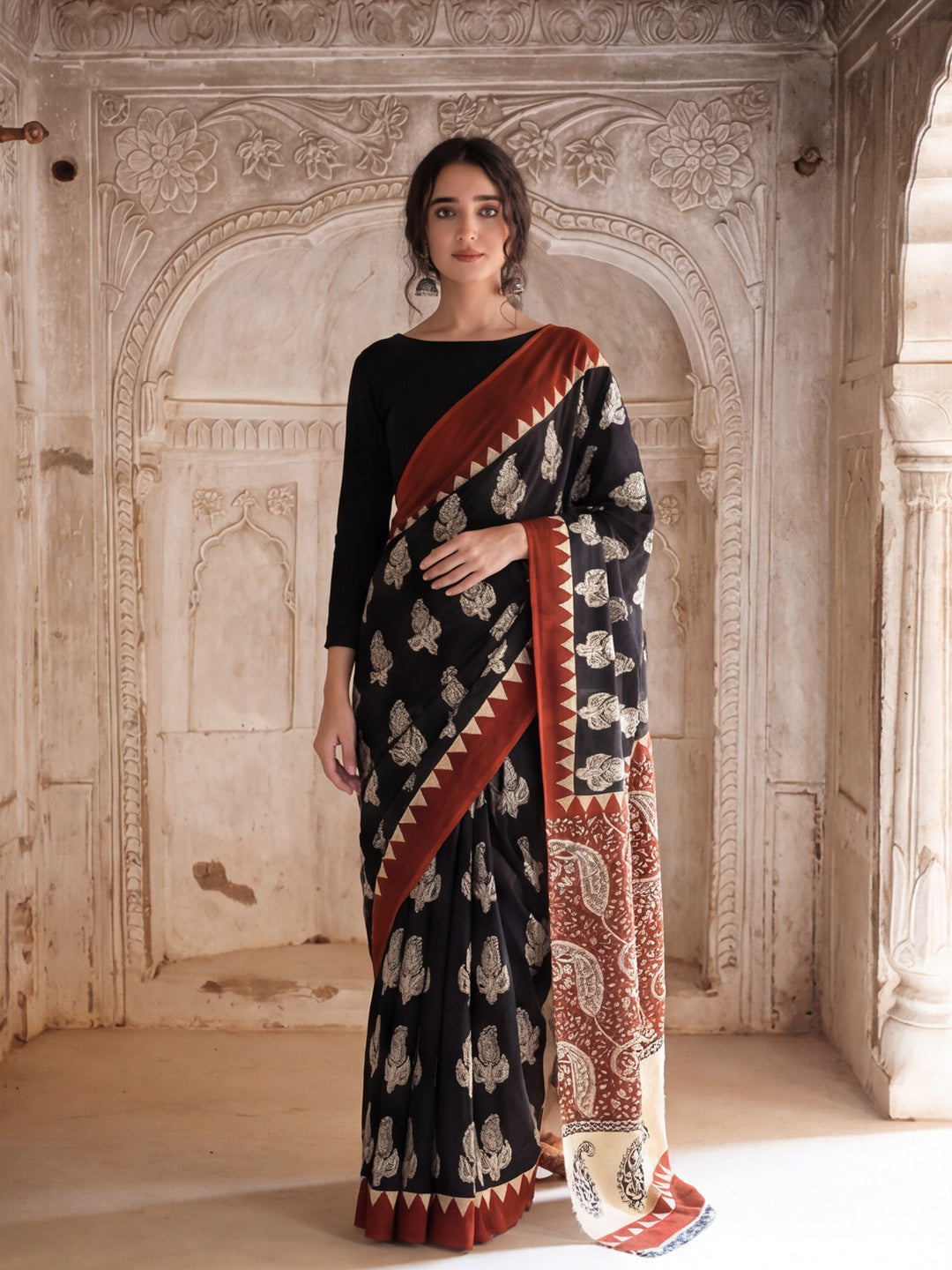 Floral Printed Pure Cotton Saree With Unstitched Blouse
