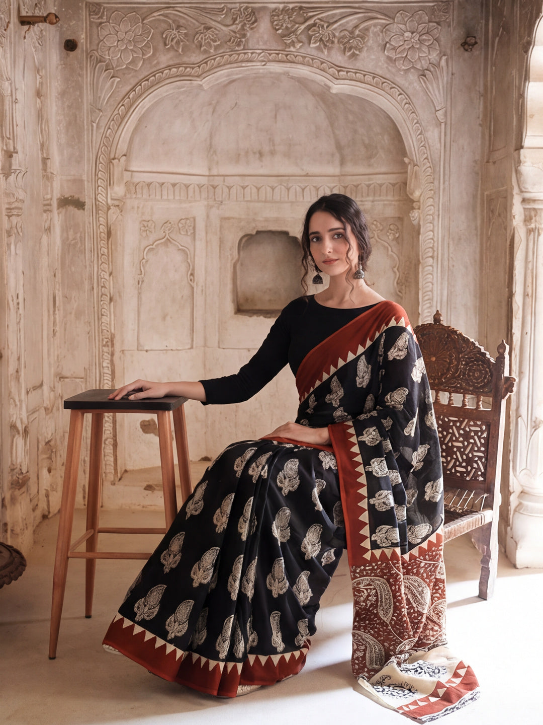 Floral Printed Pure Cotton Saree With Unstitched Blouse