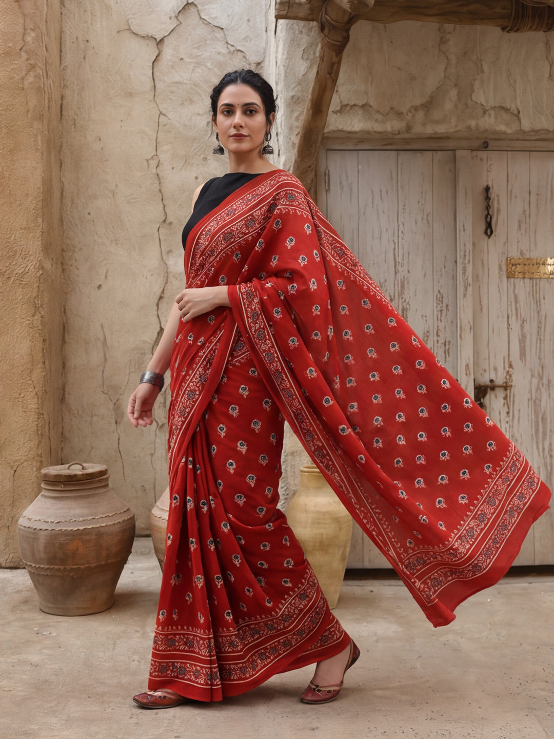 Ready To Wear Mulmul Cotton Floral Printed Saree with Unstiched Blouse