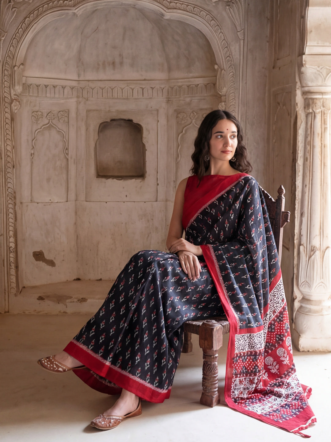 Floral Printed Pure Cotton Saree With Unstitched Blouse