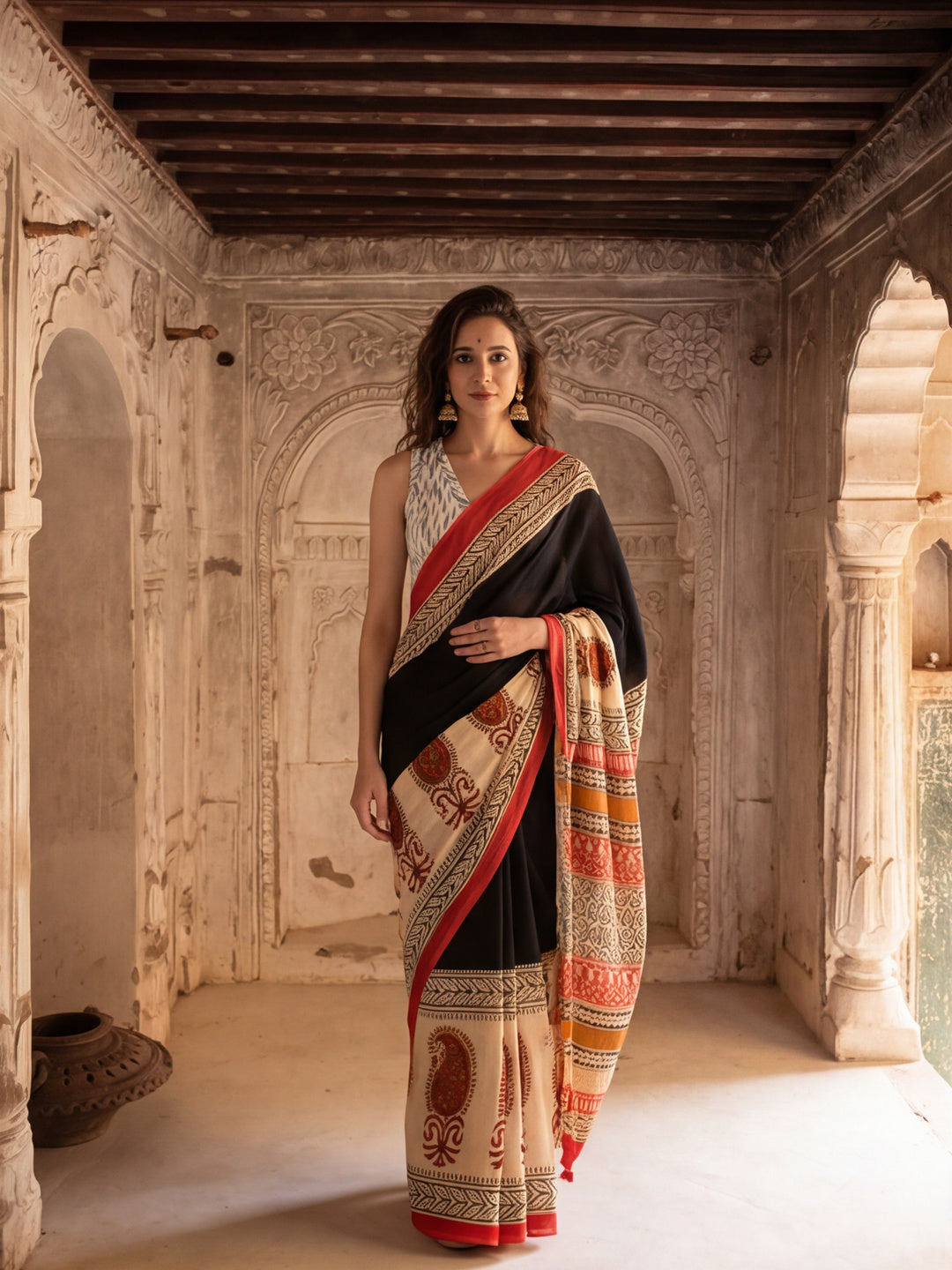 Floral Printed Pure Cotton Saree With Unstitched Blouse