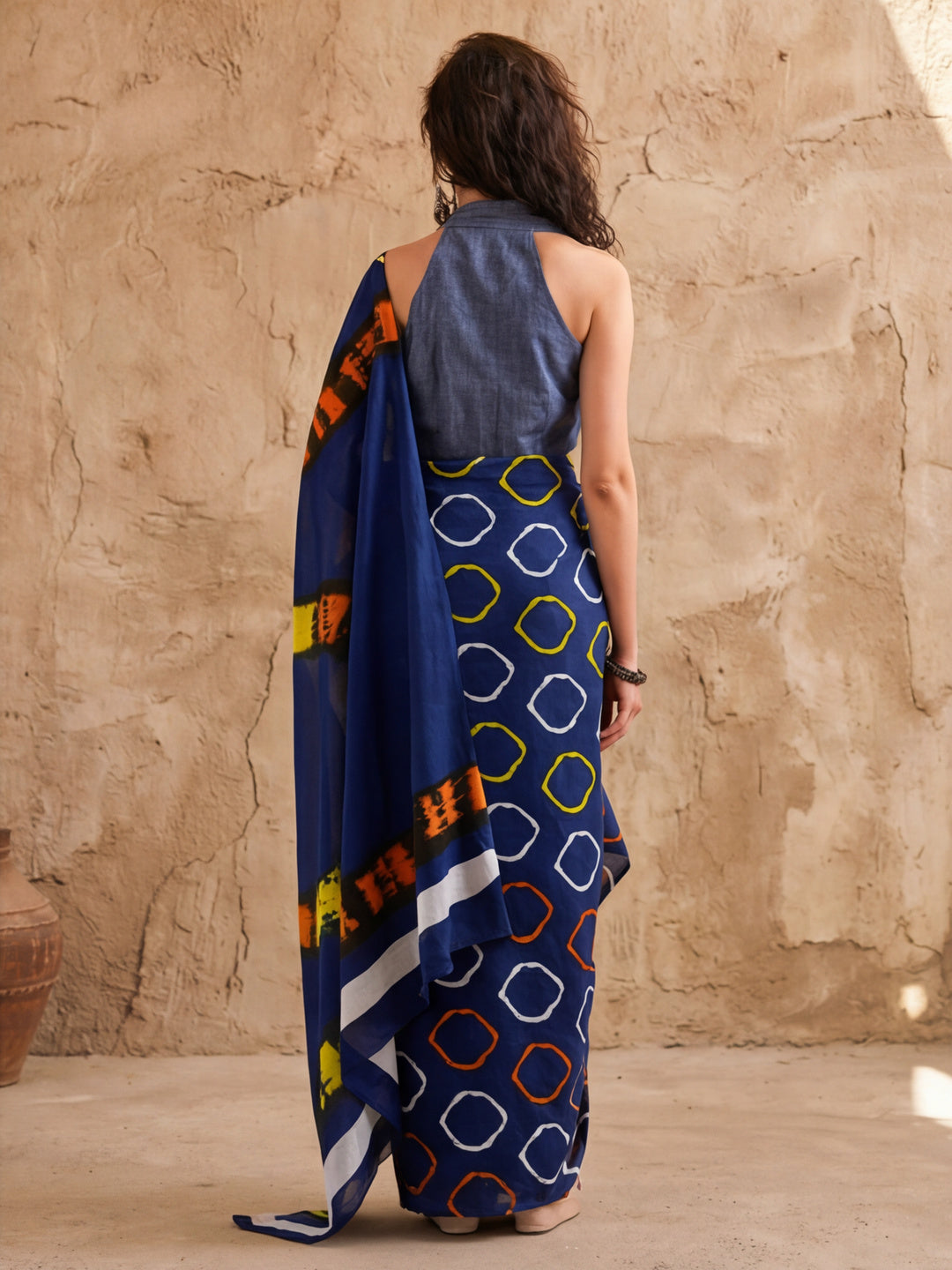Geometric Printed Pure Cotton Saree With Unstitched Blouse